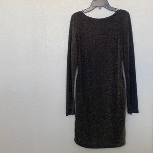 NWT Black and Gold Shimmery Long Sleeve Bodycon Dress Size Large